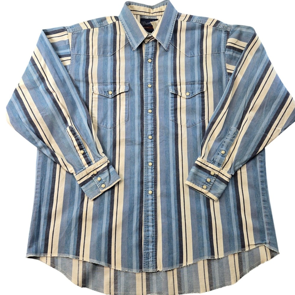 Wrangler Shirt Mens XL Blue Long Sleeve Button Up Denim Pockets Snap Striped